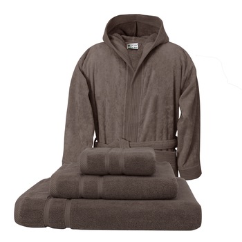 Set baie halat XXL/XXXL si prosoape Exclusivity Collection, 675 gr/mp, Taupe, 100% bumbac Terry Selection Set baie halat XXL/XXXL si prosoape Exclusivity Collection, 675 gr/mp, Taupe, 100% bumbac Terry Selection