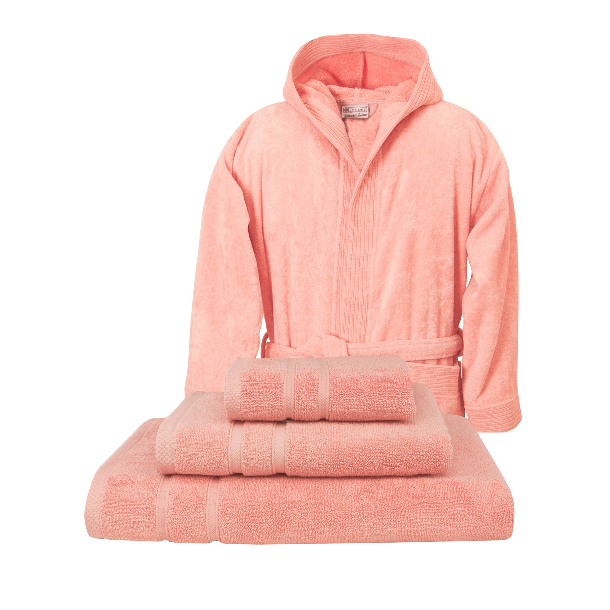 Set baie halat S/M si prosoape Exclusivity Collection, 675 gr/mp, Somon, 100% bumbac Terry Selection