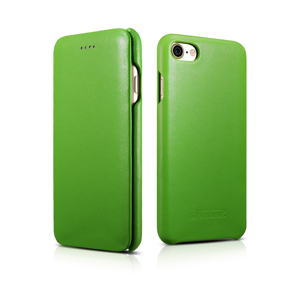 Husa iPhone SE 2 (2020), iPhone 8, iPhone 7, iCarer Luxury Curved Series, din piele, tip carte, culoare Verde