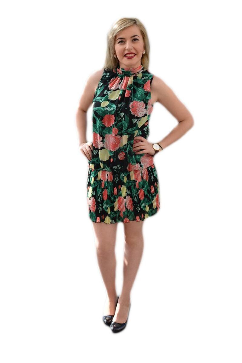 Rochie feminina , casual, fusta cu pliuri, D&J Exclusive, Multicolor