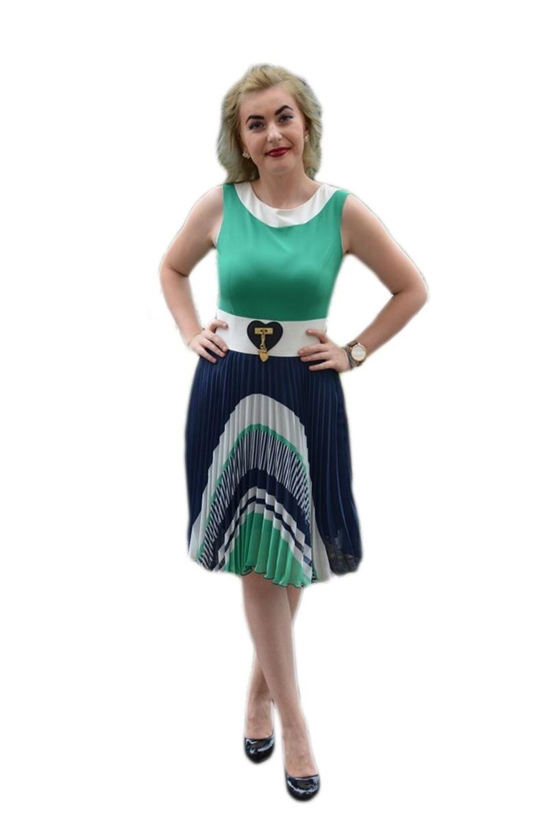 Rochie eleganta cu design creponat, D&J Exclusive, Bleumarin/Turcoaz