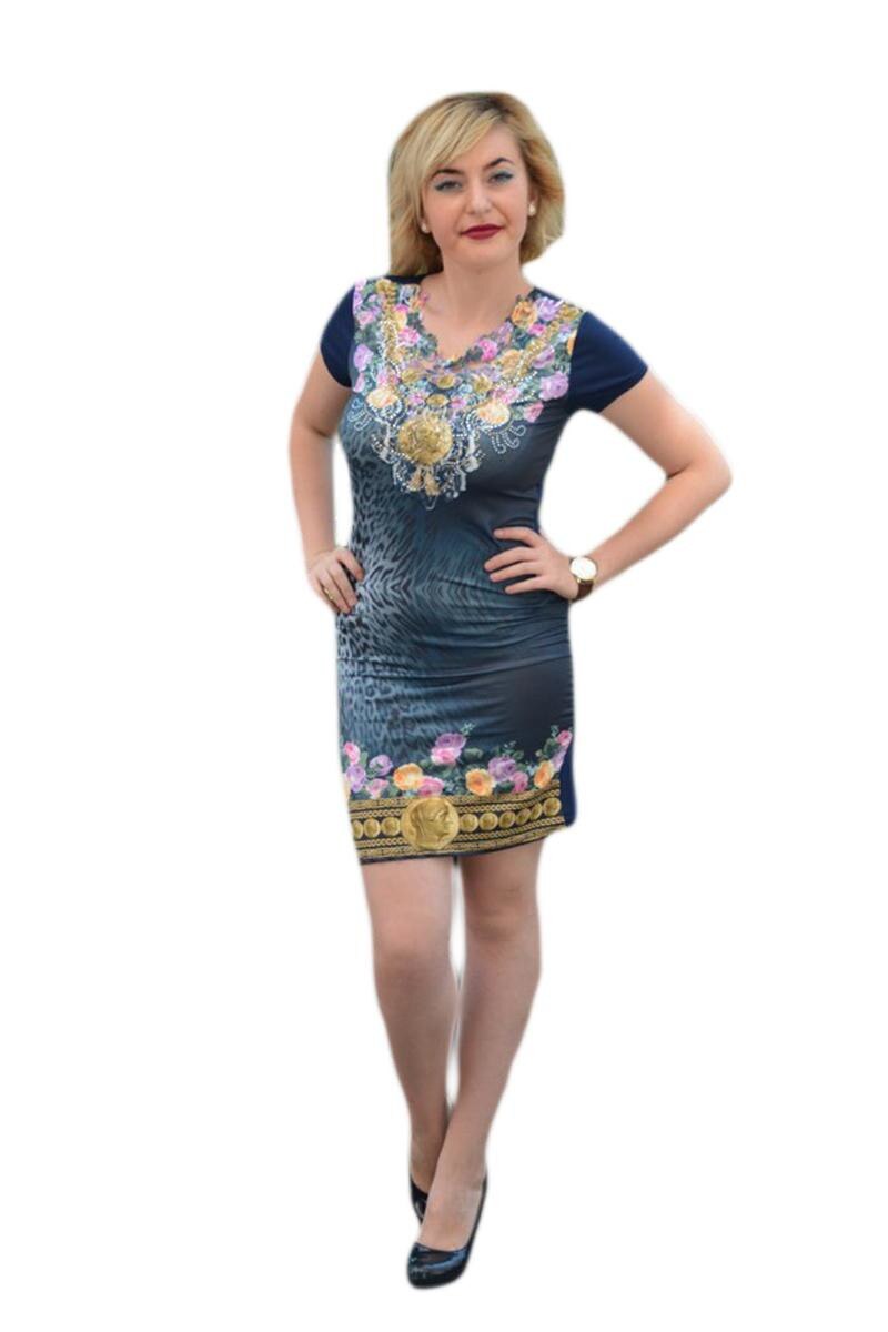 Rochie cambrata pe corp de vara , D&J Exclusive, Albastru marin