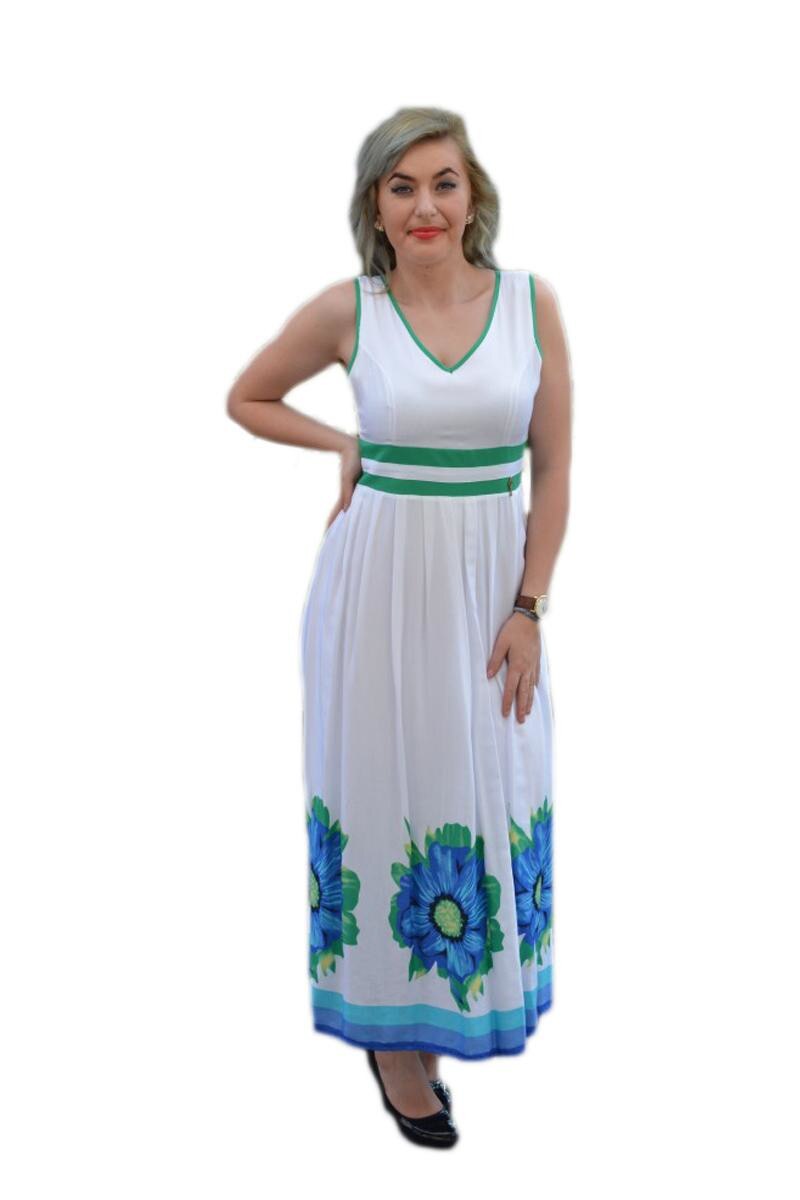 Rochie lejera de vara cu flori, model lung, D&J Exclusive, Alb/verde