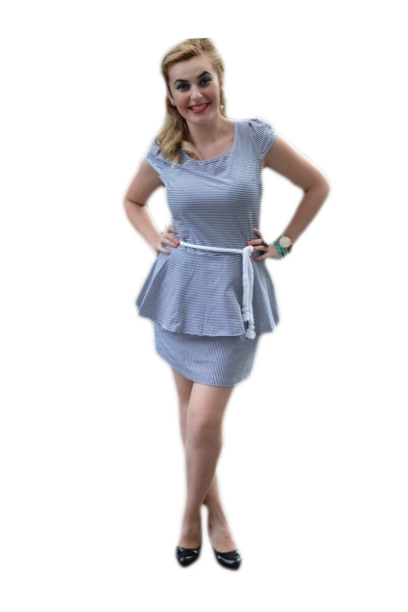Rochie feminina tip marinaresc, D&J Exclusive,, Alb/Bleumarin