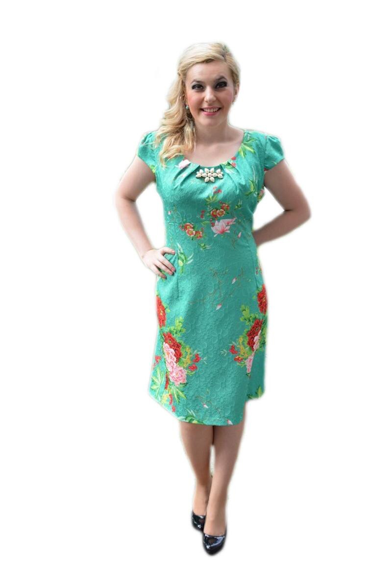 Rochie rafinata cu flori rosii, D&J Exclusive, Verde