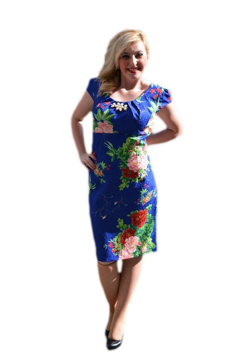 Rochie rafinata cu flori rosii, D&J Exclusive, Albastru