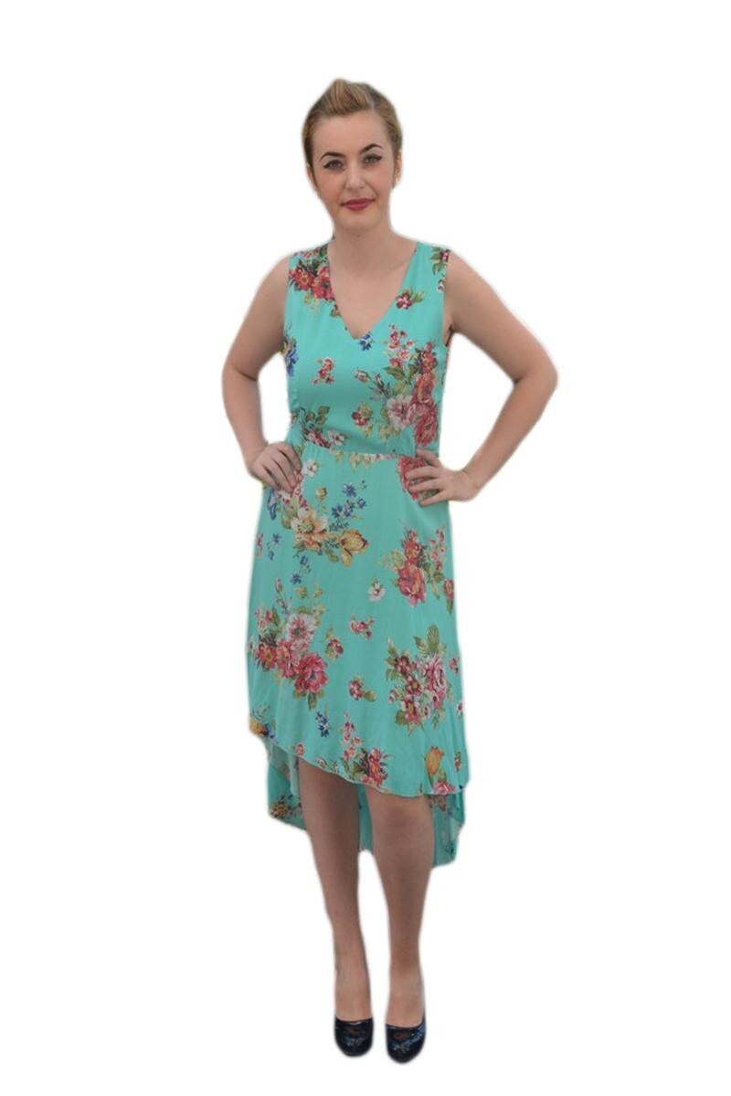 Rochie rafinat, midi, cu un croi asimetric, D&J Exclusive, Turcoaz