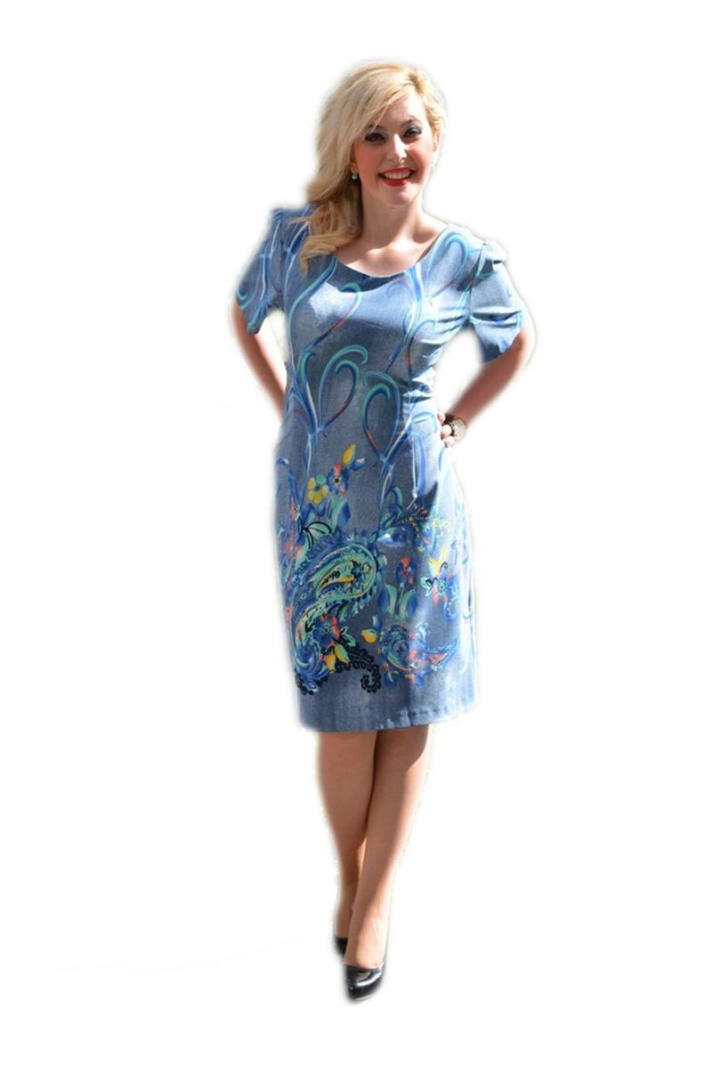 Rochie tinereasca, design de flori multicolore, D&J Exclusive, Albastru