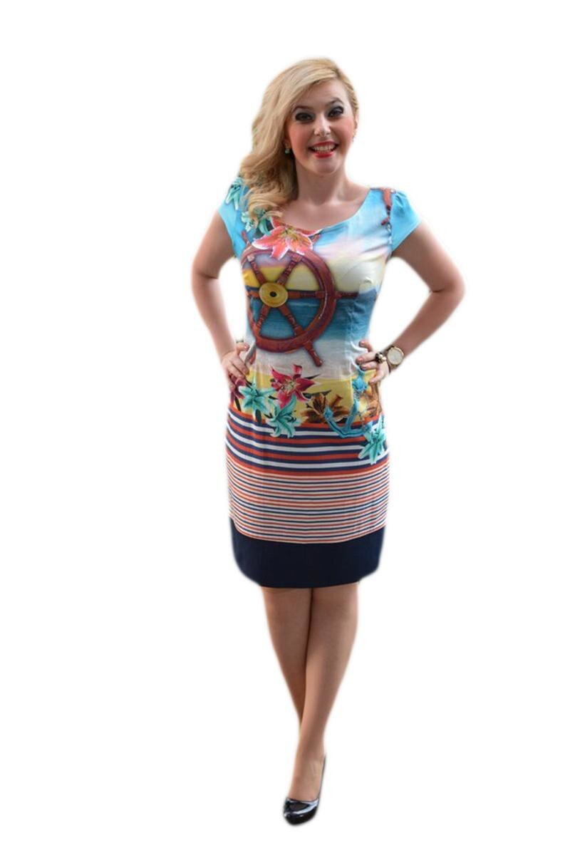 Rochie casual ,cu imprimeu tematic, cu tonuri multiple de culori, D&J Exclusive,, Multicolor
