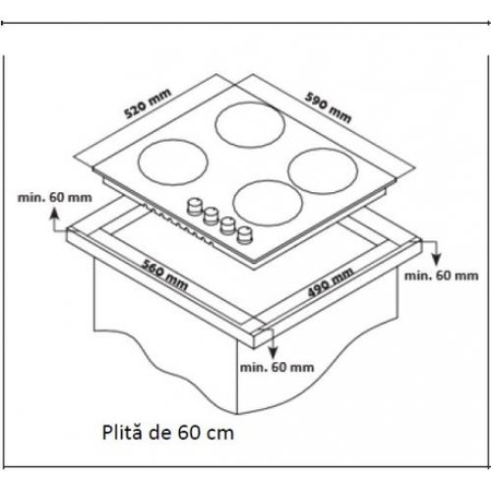 Plita incorporabila Heinner HBH-S584I-IX, Gaz, 4 Arzatoare, Aprindere electrica, Inox