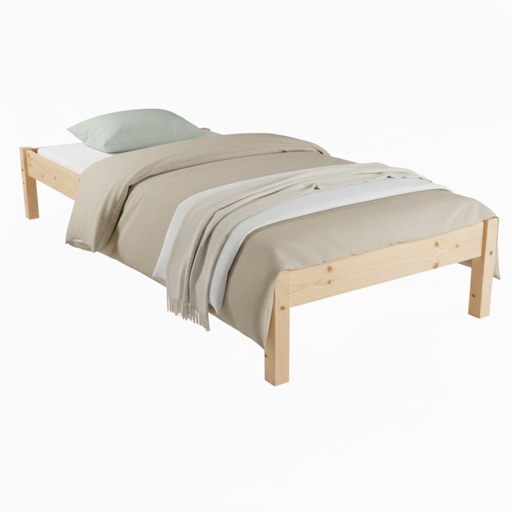 Pat de o persoana Transilvan, Sally, Lemn Masiv, Model 1/1, 80x200 cm, Natur