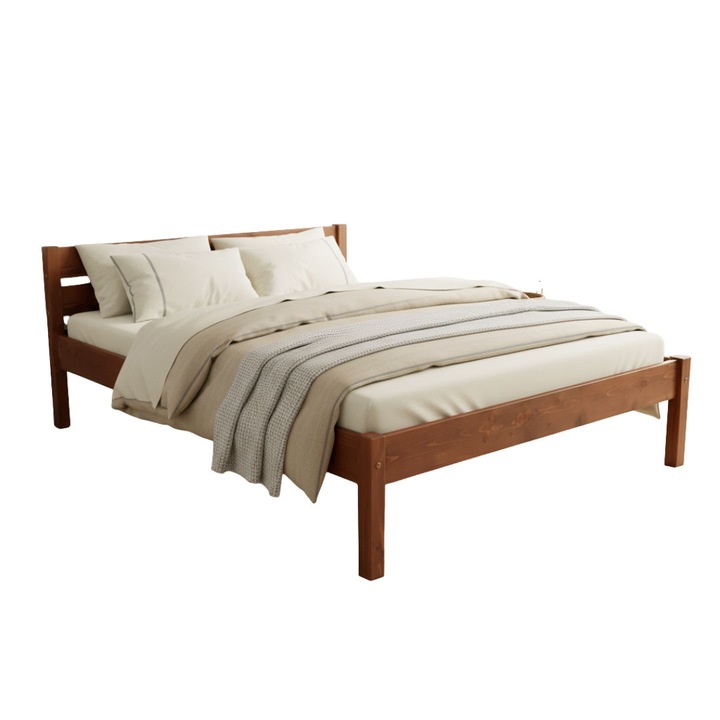 Pat matrimonial Transilvan, Sally, Lemn Masiv, Model 3/1, 160x200 cm, Nuc