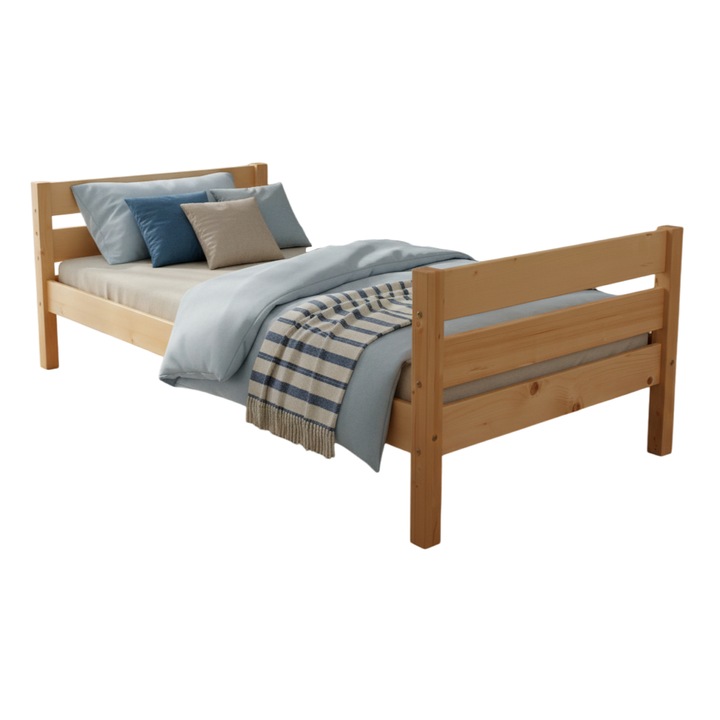 Pat de o persoana Transilvan, Sally, Lemn Masiv, Model 3/3, 90x200 cm, Lacuit