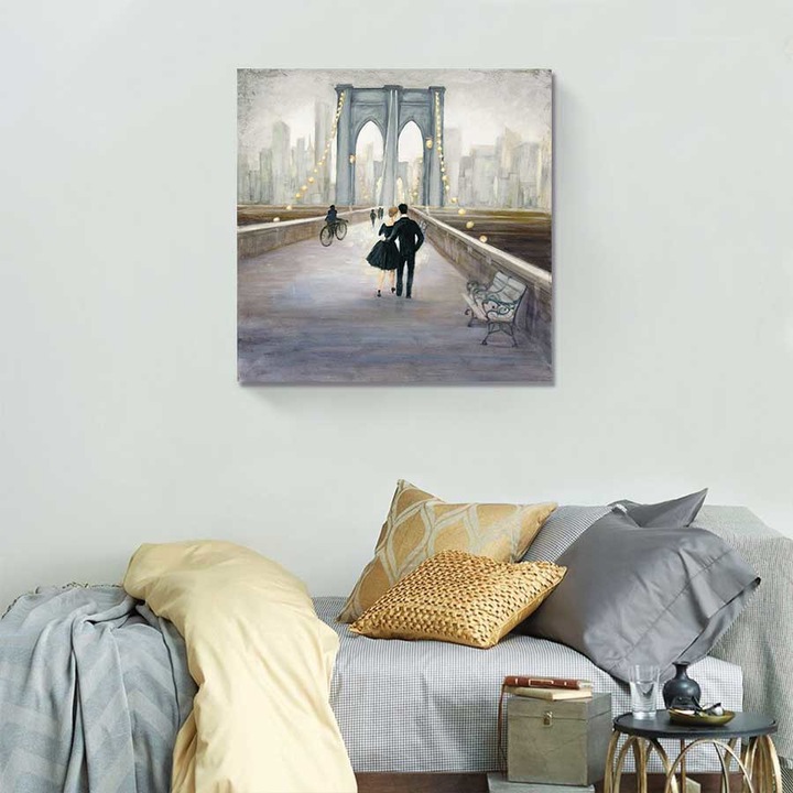 Tablou Canvas - Cuplu, Iubire, Pod, Banca, New York, 100 x 100 cm