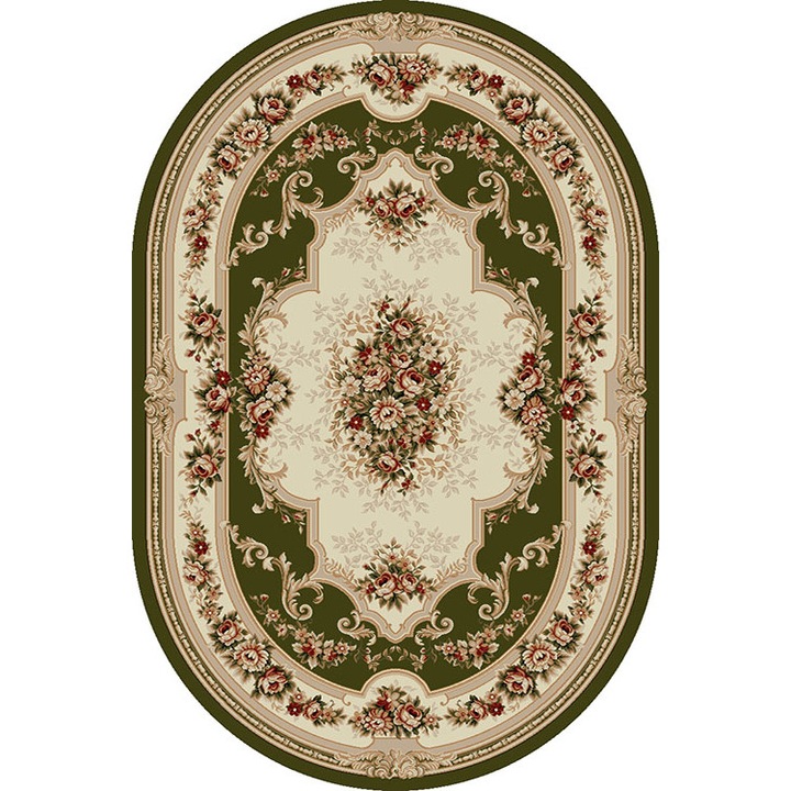 Covor Clasic, Lotos 574, Verde, Oval, 80x150 cm, 1800 gr/mp, 0.8x1.5 m. Verde 80.00000000x150.00000000