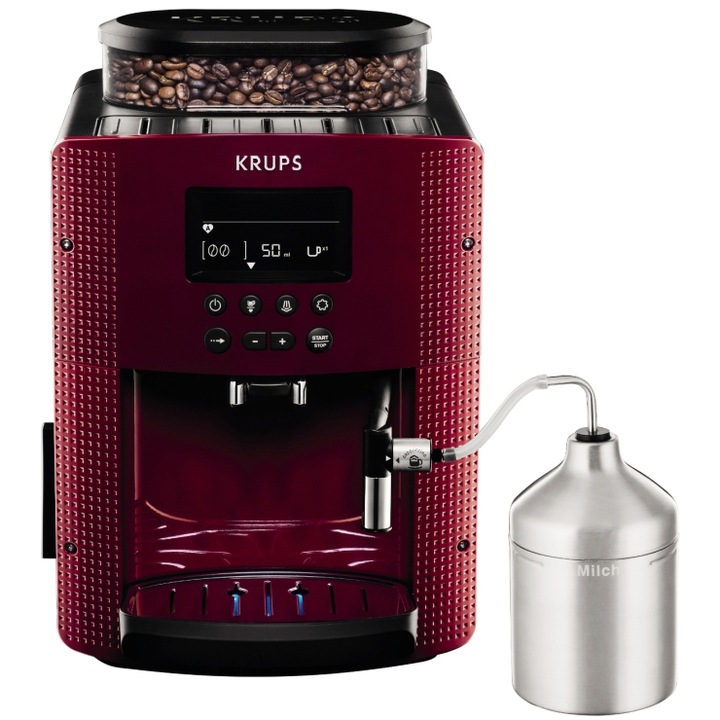 Espressor automat Krups Espresseria EA8165, 1450W, 15 bar, 1.7 l, Rosu/Negru
