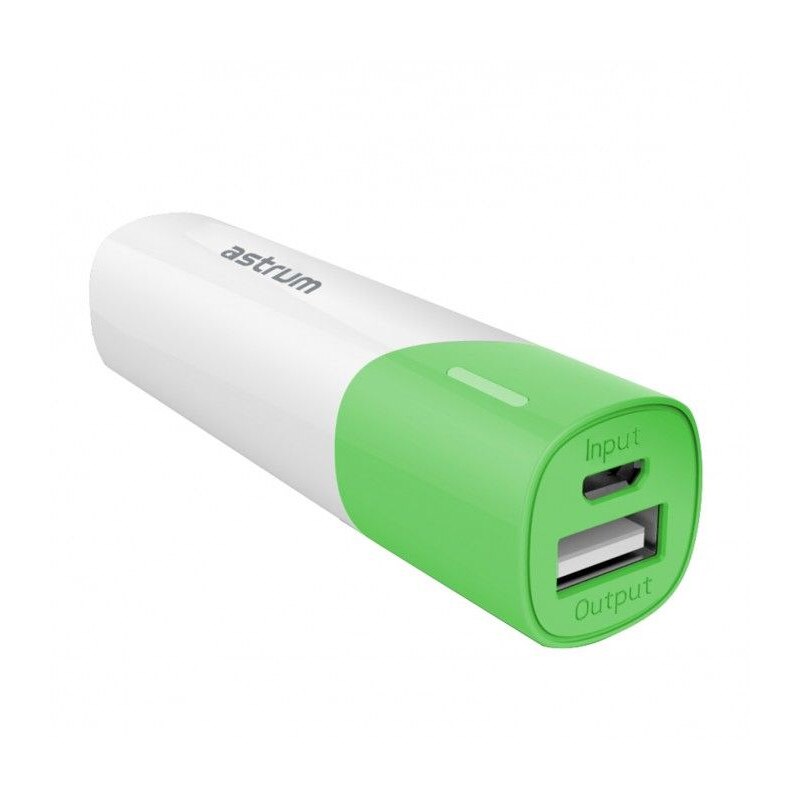 Acumulator Extern Power Bank Astrum PB260 V2 2600mAh, Usb 1A, Alb/Verde