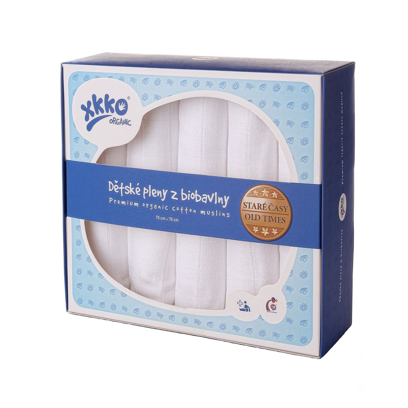 Set 5 museline din bumbac organic 70x70cm Alb XKKO