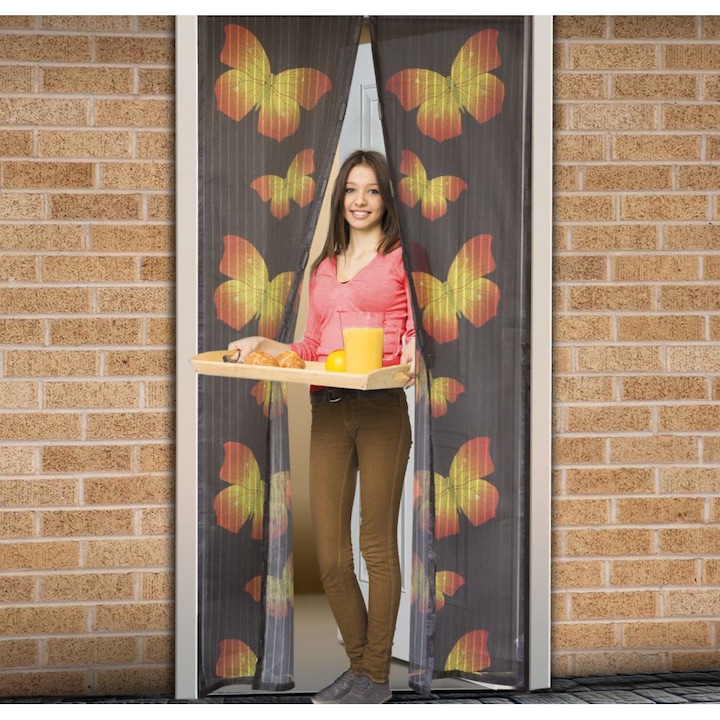 Mosható szúnyogháló függöny ajtóra, mágnessel záródó, 100 x 210 cm (mágneses szúnyogháló), pillangós mintás