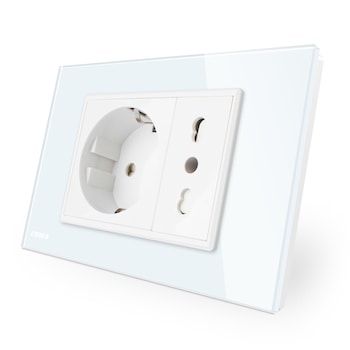 Priza dubla italiana Livolo cu rama din sticla - standard italian, Alb Priza dubla italiana Livolo cu rama din sticla - standard italian, Alb