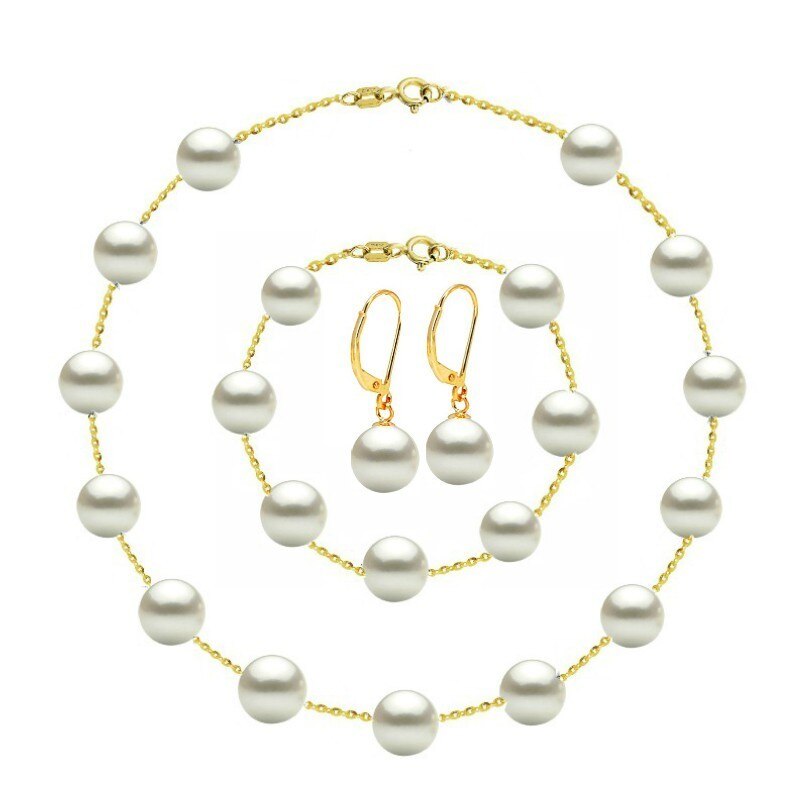Set Office Aur de 14 k si Perle Naturale Premium de 8 mm