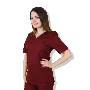 Bluza, PRIMA, UNISEX, maneca scurta, anchior V, 3 buzunare, S , grena Bluza, PRIMA, UNISEX, maneca scurta, anchior V, 3 buzunare, S , grena