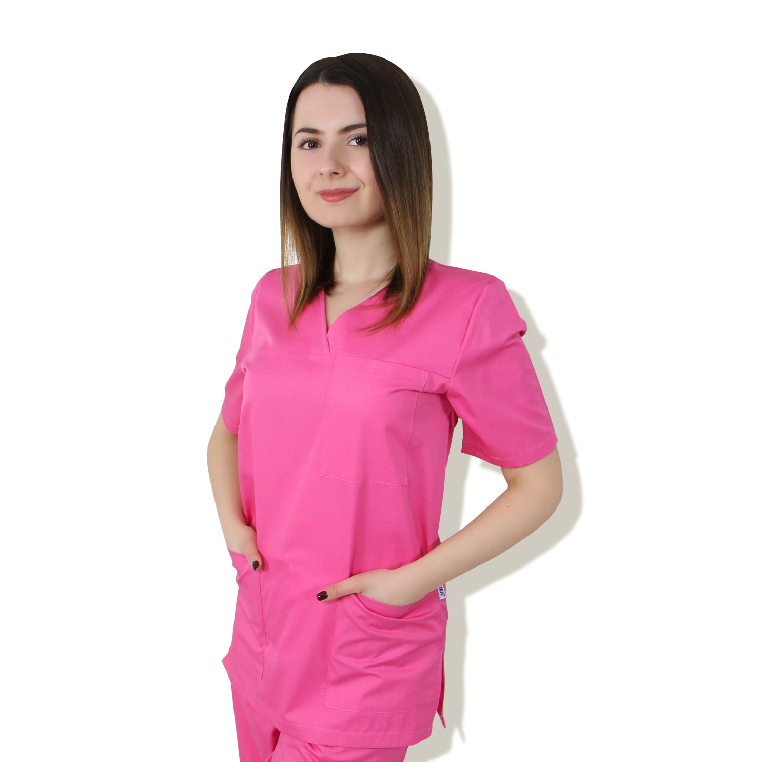 Bluza, PRIMA, UNISEX, maneca scurta, anchior V, 3 buzunare, XXL, Roz