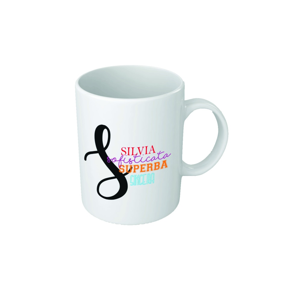 Cana personalizata cu initiala 'S', text colorat