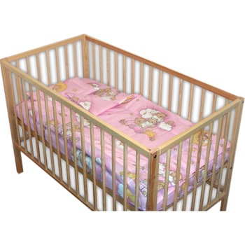 Lenjerie patut bebe 3 piese ursuletul somnoros roz Lenjerie patut bebe 3 piese ursuletul somnoros roz