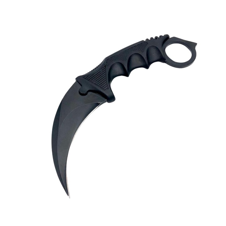 Depox vadászkarambit kés, Commando Specialist, tok és akasztózsinór, 18,5 cm, fekete