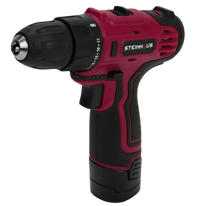 Акумулаторна бормашина Steinhaus PRO-CD108X, 10.8 V 1.3 Ah Li-Ion, 25 Nm, 2 степени 350/1300 об/мин, Бърз патронник 10 мм, 13 аксесоара, Пластмасова кутия
