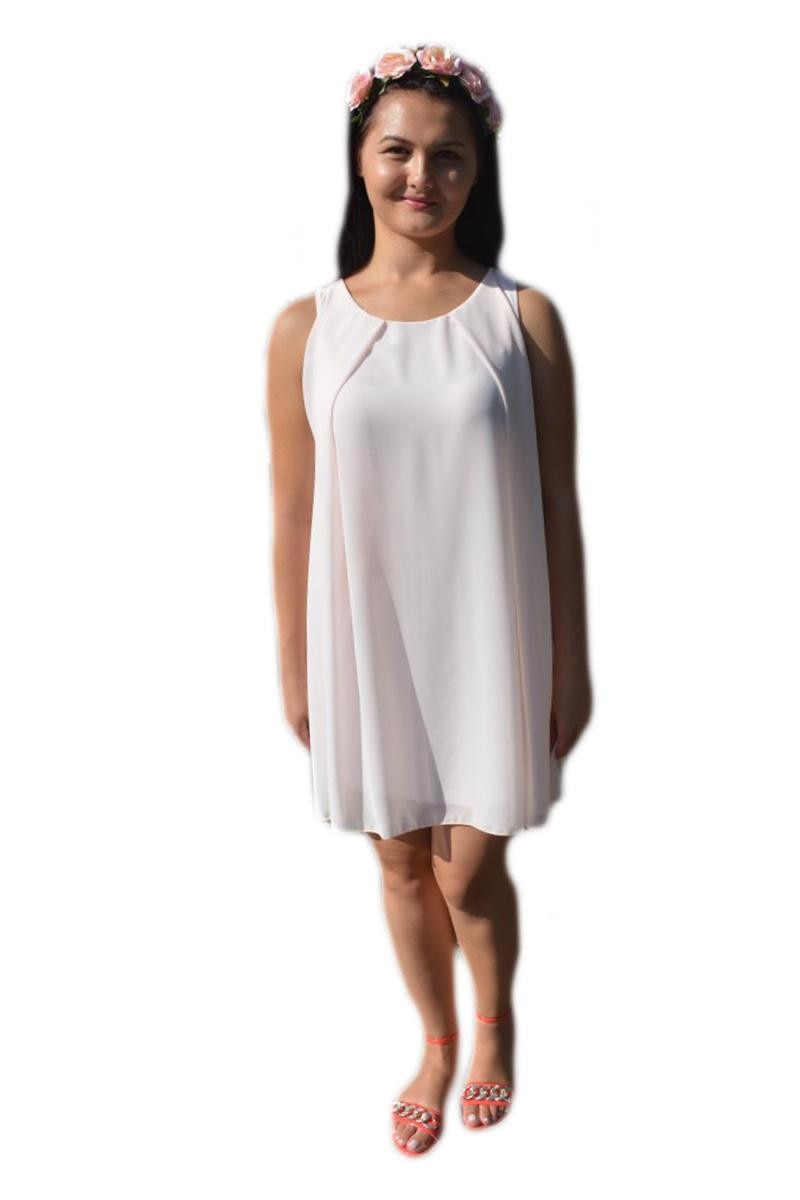 Rochie fashion de vara din material vaporos , D&J Exclusive, Roz Pudra
