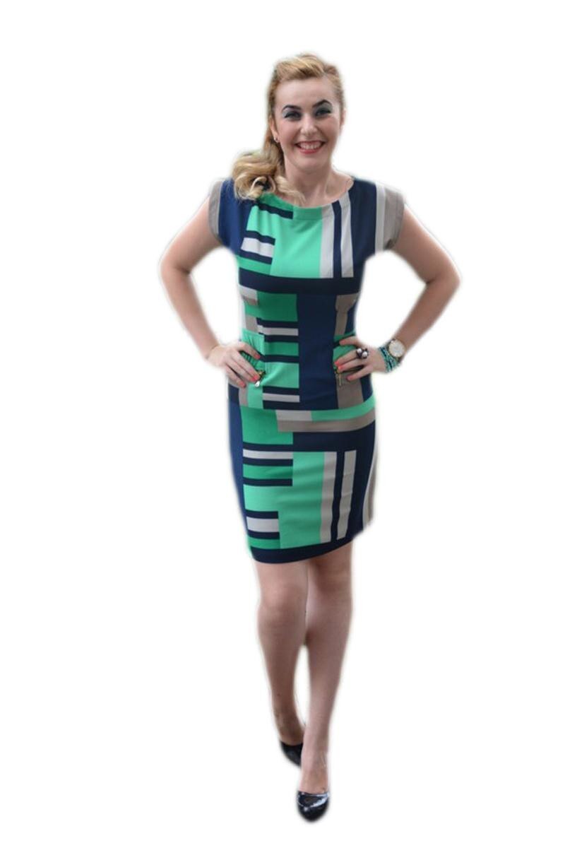 Rochie casual, design aparte cu imprimeu , D&J Exclusive, Bleumarin/Verde