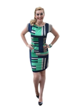 Rochie casual, design aparte cu imprimeu , D&J Exclusive, Bleumarin/Verde Rochie casual, design aparte cu imprimeu , D&J Exclusive, Bleumarin/Verde