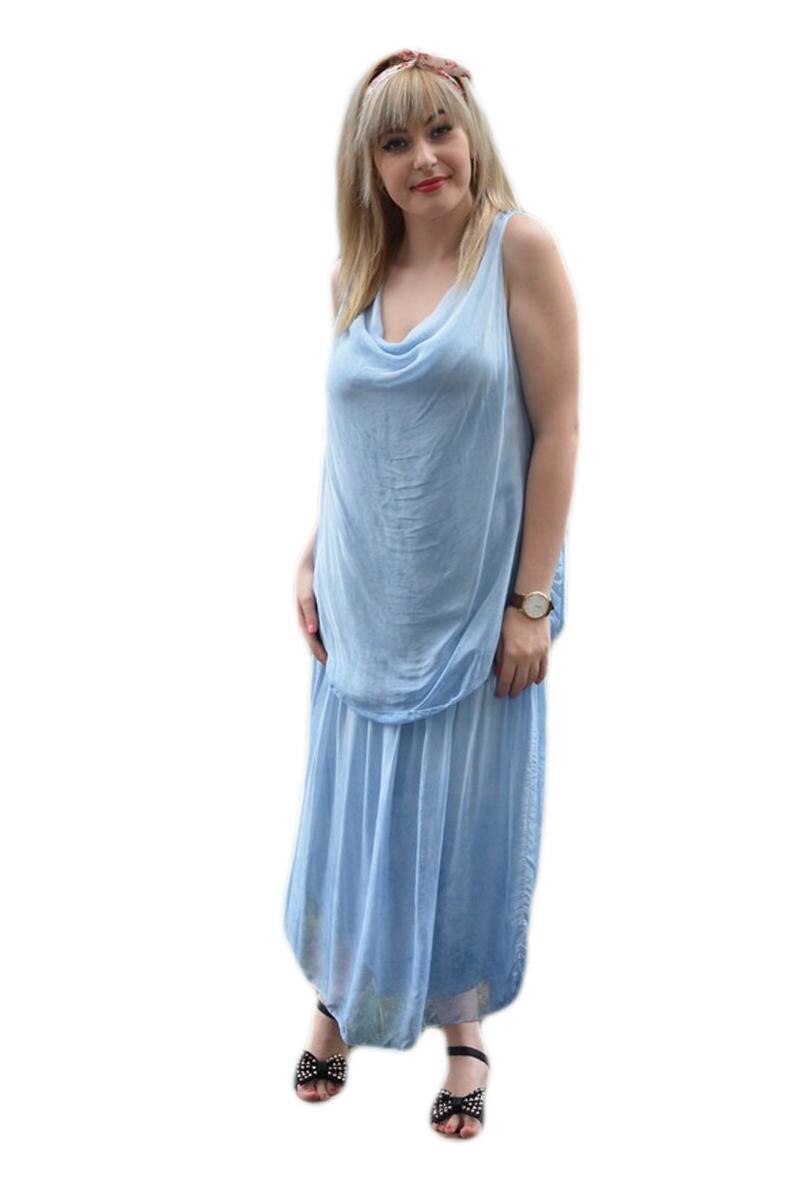 Rochie rafinata croi lejer si decolteu adanc, D&J Exclusive, Albastru