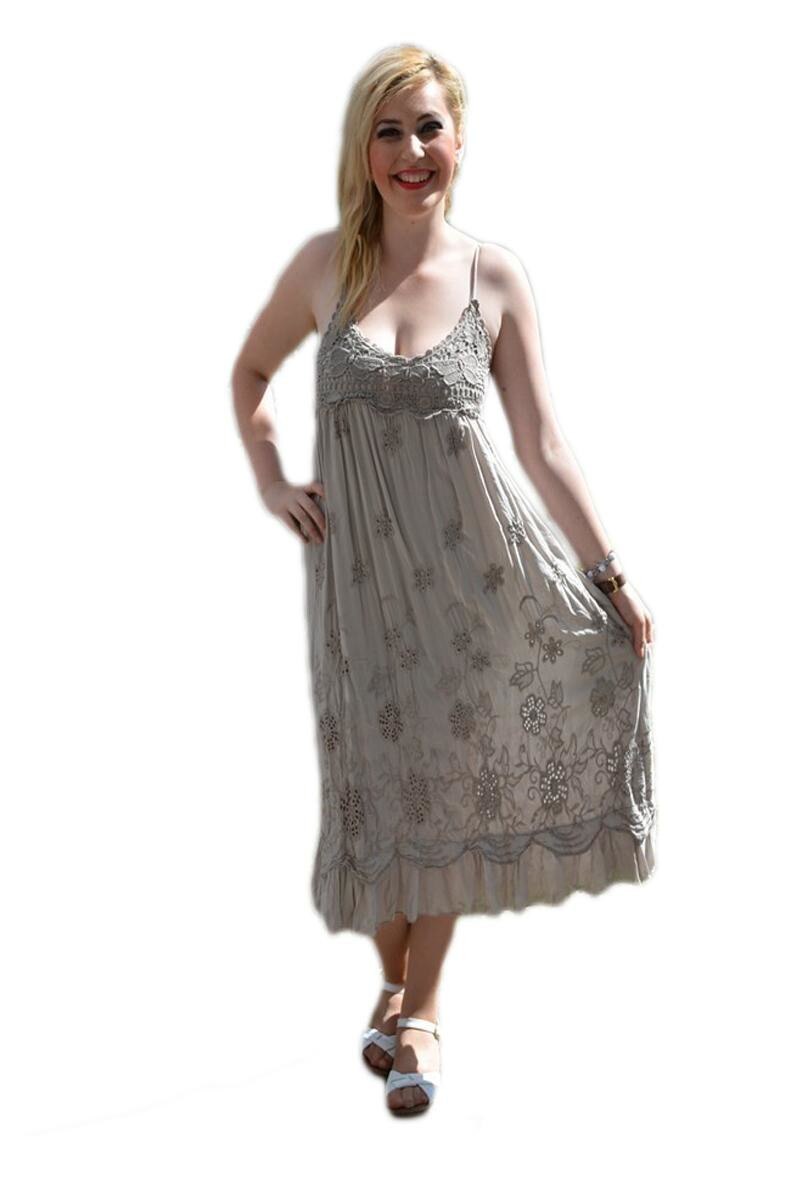 Rochie de vara cu decolteu rotund si bretele, D&J Exclusive, Maro