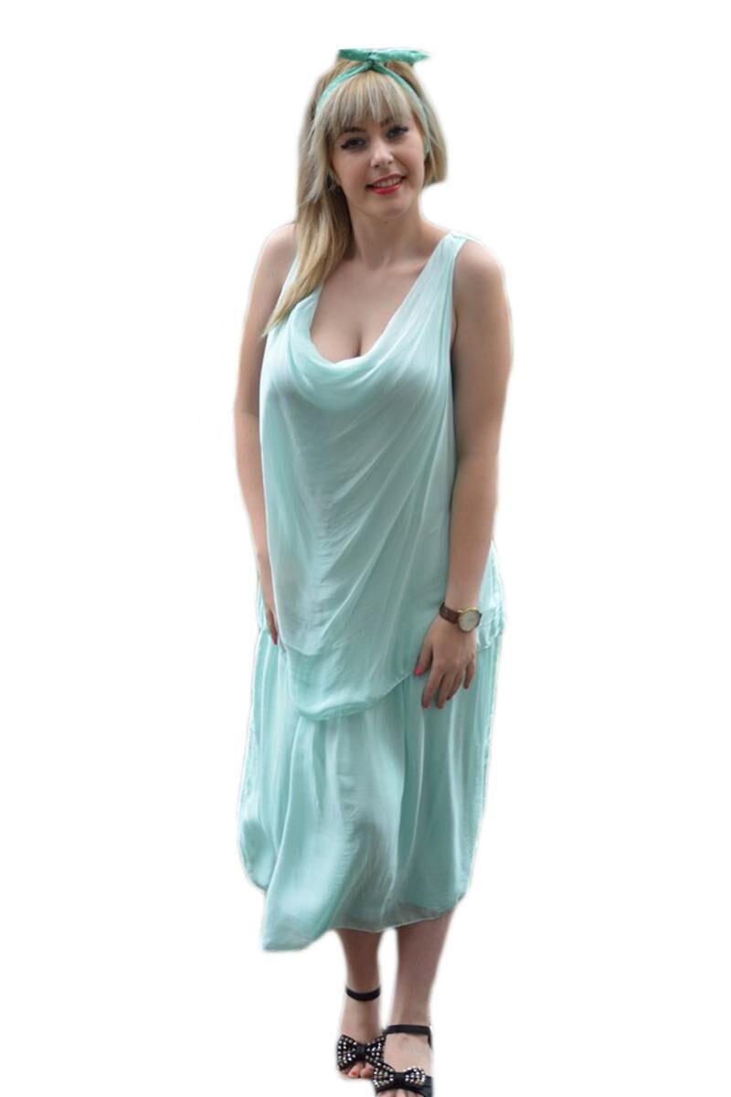 Rochie rafinata croi lejer si decolteu adanc, D&J Exclusive, Verde deschis