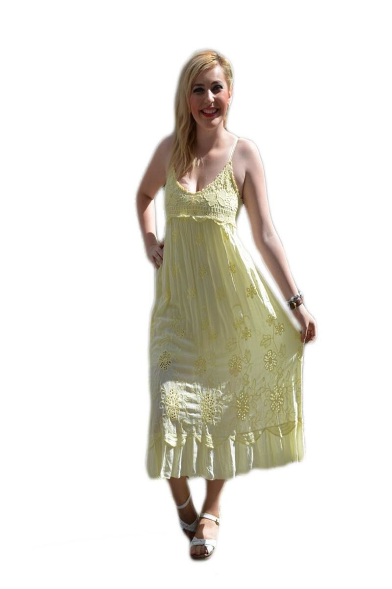 Rochie de vara cu decolteu rotund si bretele, D&J Exclusive, Galben