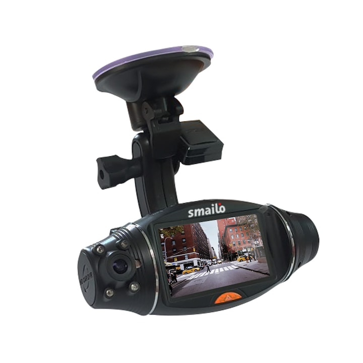 Smailo StreetView DVR autós kamera, TFT Lcd 2.7 kijelző, GPS, 2 kamera egyidejű rögzítése, 4G szenzor, Infravörös érzékelő