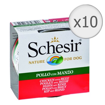 Hrana umeda pentru caini Schesir Pui si Vita, 10x150g Hrana umeda pentru caini Schesir Pui si Vita, 10x150g
