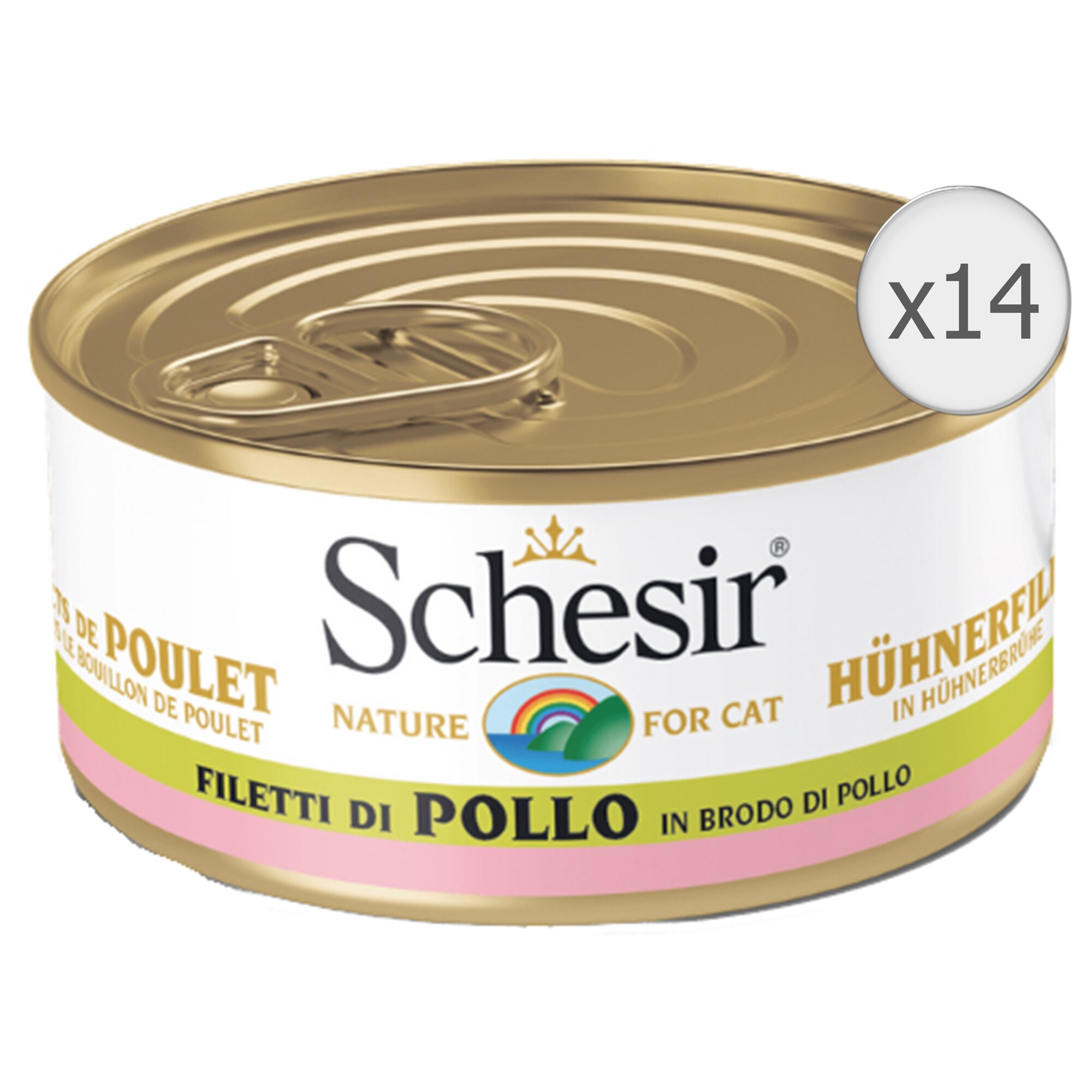Hrana umeda pentru pisici Schesir Pui in supa, 14x70g