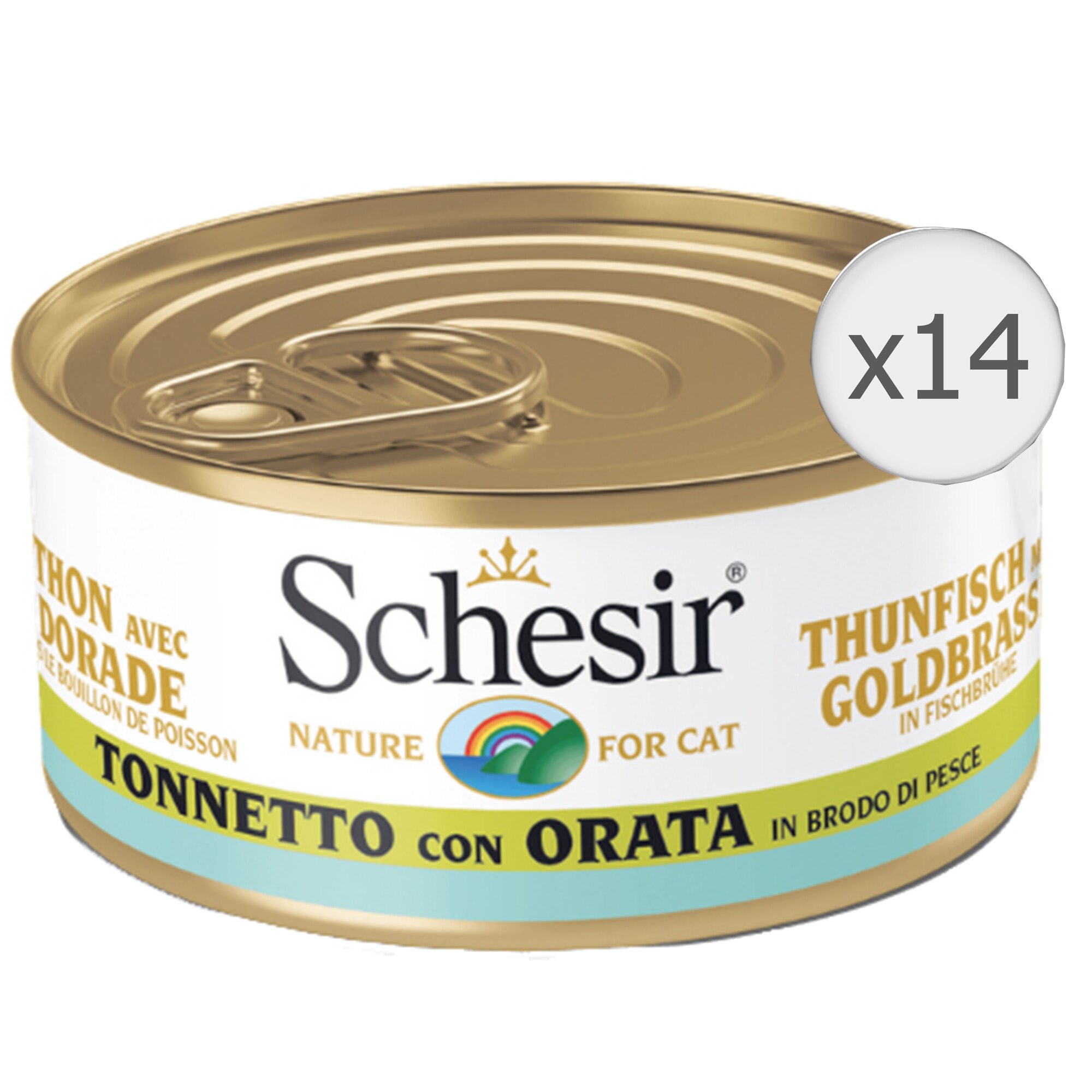 Hrana umeda pentru pisici Schesir In Supa, Ton si Dorada, 14x70g