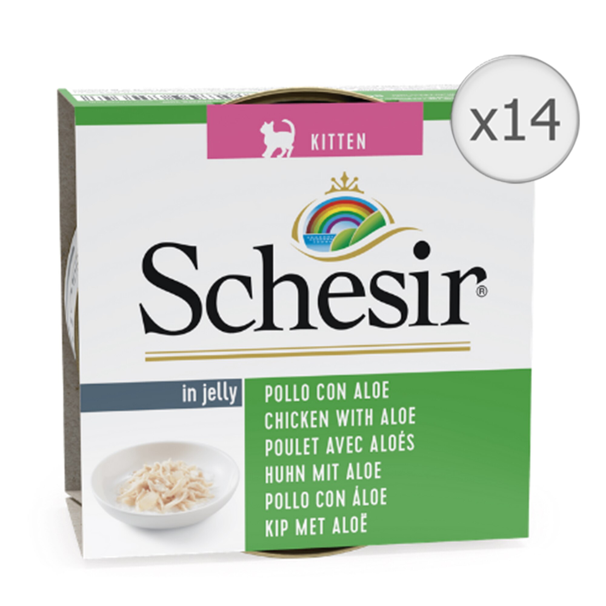Hrana umeda pentru pisici Schesir Kitten, Pui si Aloe, 14x85g