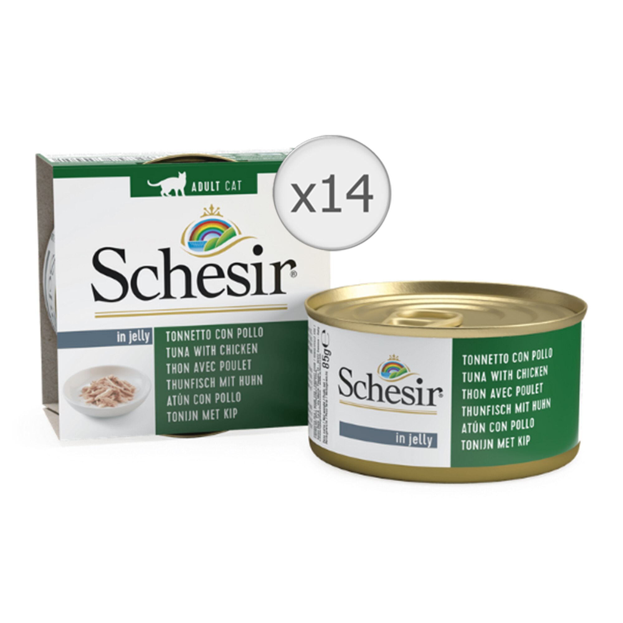 Hrana umeda pentru pisici Schesir Ton si Pui, 14x85g