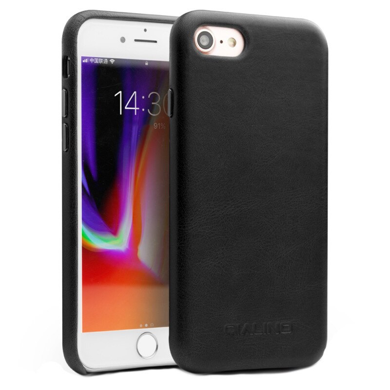 Husa iPhone SE 2 (2020), iPhone 8, iPhone 7, Qialino, slim din piele de vitel, tip back cover, culoare Negru