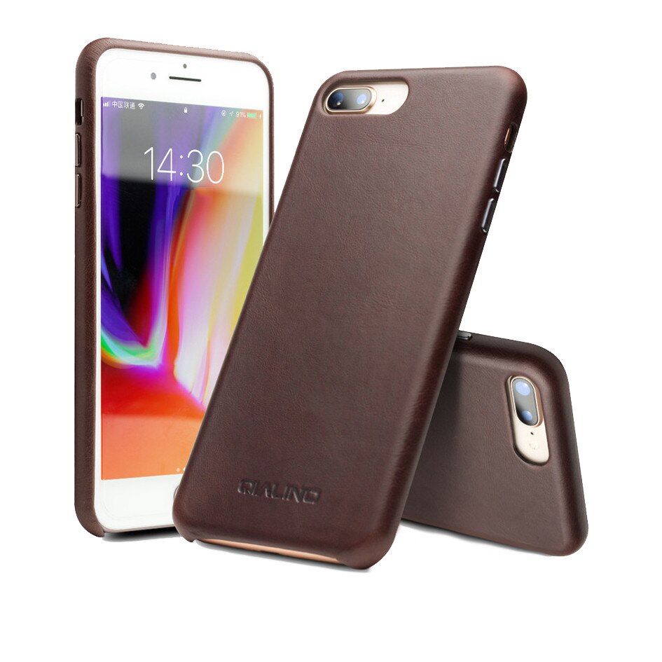 Husa iPhone 8 Plus, 7 Plus - Qialino, slim din piele de vitel, tip back cover, culoare Maro coffee