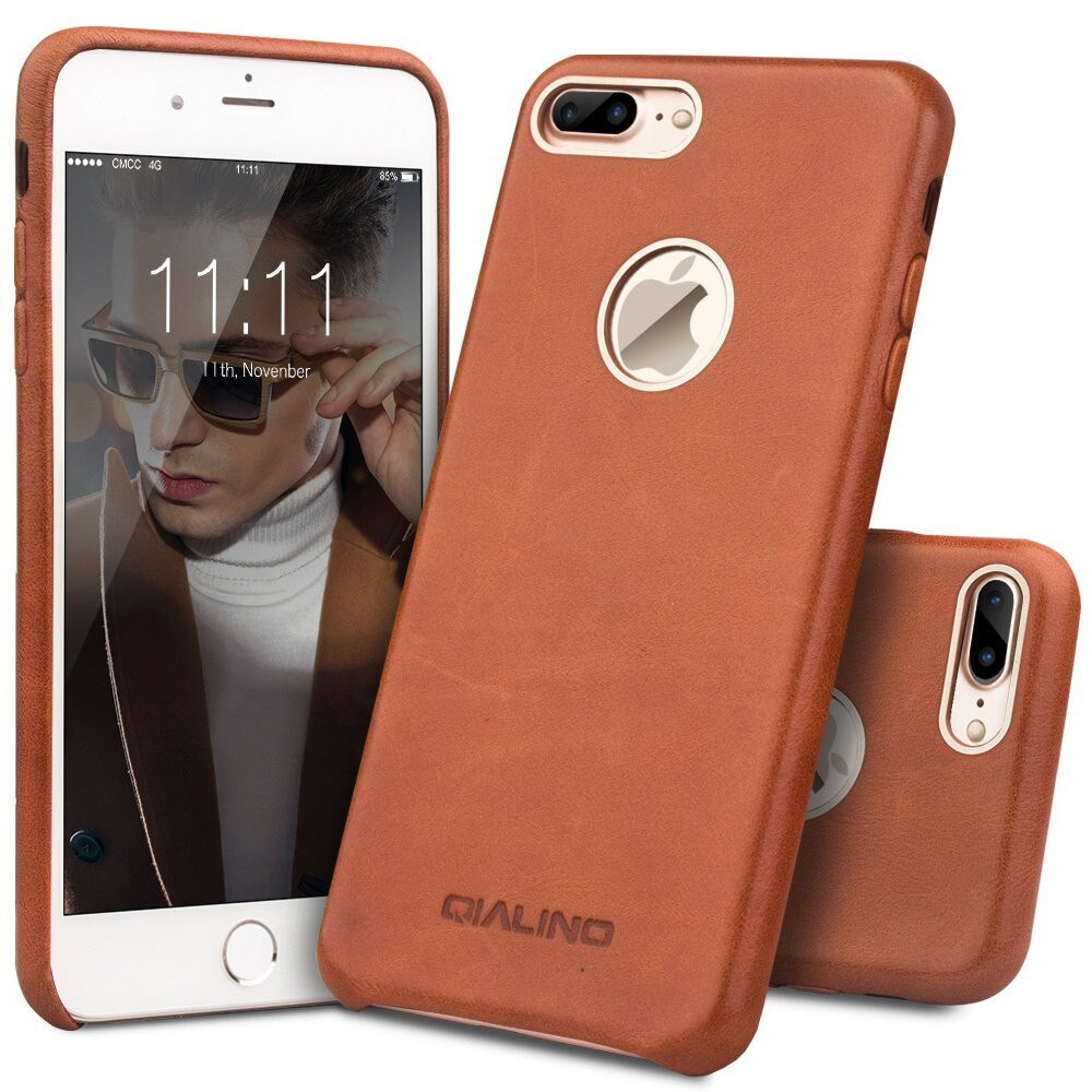 Husa iPhone 7 Plus, Qialino Classic, din piele de vitel, tip back cover, culoare Maro tabac