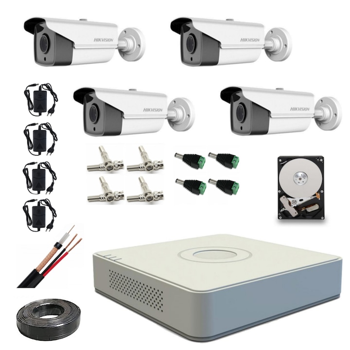 Sistem pentru supraveghere Hikvision, 2 camere video Turbo HD 720P, IR 40 metri