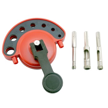 Set 3 carote diamantate, 6-10 mm si ghidaj cu ventuza, pentru carote, Dedra Set 3 carote diamantate, 6-10 mm si ghidaj cu ventuza, pentru carote, Dedra