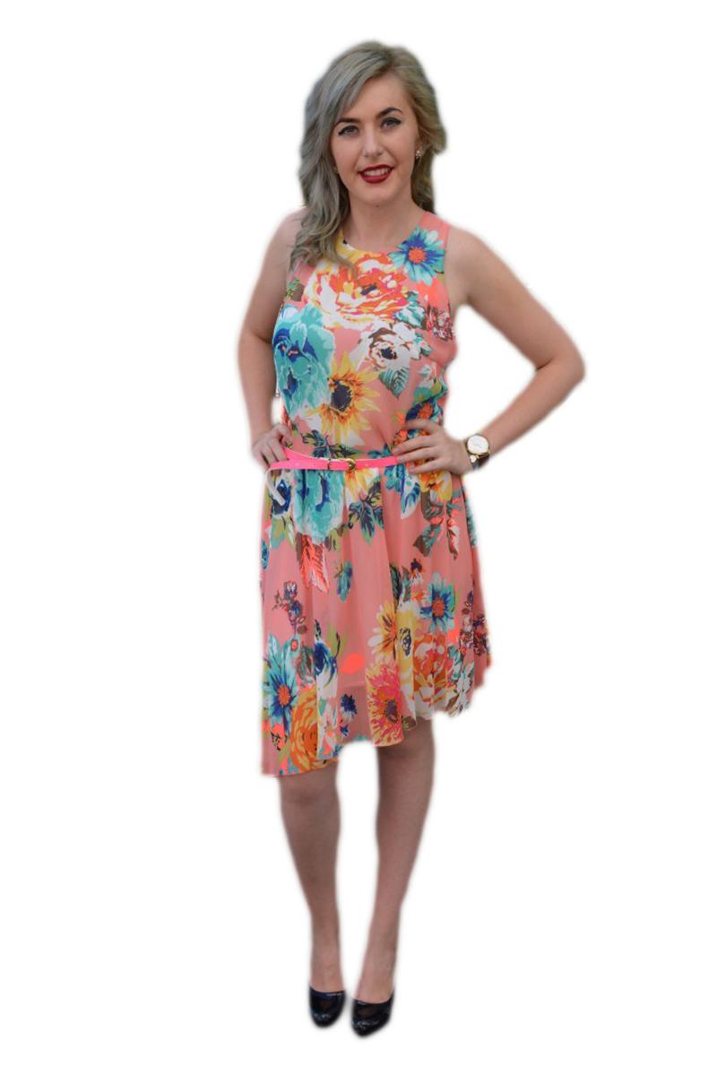 Rochie feminina, din voal, colorata si croi asimetric, D&J Exclusive, Corai, Corai